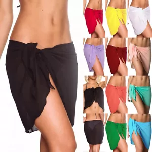 Womens Bikini Cover Up Swimwear Mini Skirts Chiffon Summer Beach Sarong Dress UK - Picture 1 of 33