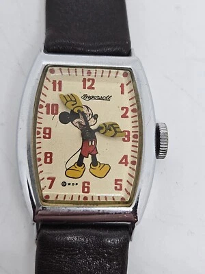 Антикварные мужские механические заводные наручные часы Ingersoll 1930-е Mickey Mouse Disney - Изображение 1 из 4