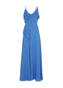 Whistles Lunar Spot Maxi Dress UK 6 Blue Strappy RRP 249 Cross Back Frill - Picture 1 of 16