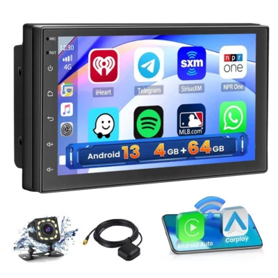 7" Android 13 Carplay Car Stereo Radio GPS Navi WiFi MP5 BT 4+64GB 2Din + Camera - Image 1 of 4