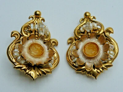 Vintage Ohrclips ZOE COSTE France Emaille Perlen Clip on Earrings - Bild 1 von 4