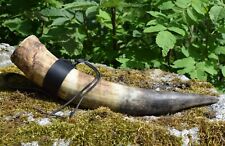 Wikinger Trinkhorn natur 500ml mit Leder Hornhalter schwarz Trinkhörner Methorn