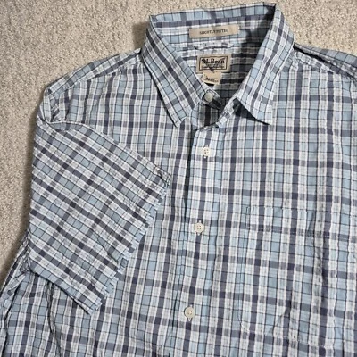 LL Bean Seersucker Shirt Mens M Blue Plaid Cotton Button Up Preppy Camp Dad - Image 1 of 4