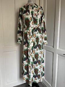 Maje Ladies Rawai Botanical Pattern Linen Blend Long Shirt Dress Size 3 UK 12