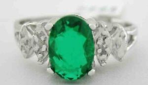 GENUINE 1.09 Cts EMERALD & DIAMOND RING 10K WHITE GOLD  - Free Certificate - NWT