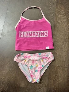 Girls Pink 2 Piece Tankini Swim Suit Size 8 Pink Flamingo - Picture 1 of 5