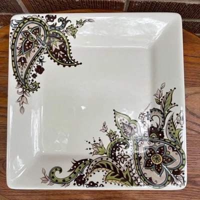 Tabletops Gallery Square Dinner Plates Angela Pattern 10 3/4" hand painted set 4 - Image 1 of 4