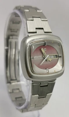 Vtg 1970s Atlantic Grand Prix Automatic Day Date Steel Ladies Watch Cal ETA 2658 - Image 1 of 4