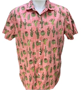 Rot Camel Herren Rosa Kragen Handarbeit Kaktus Print Knopfleiste Hemd Größe XL - Bild 1 von 8