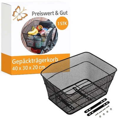 Fahrradkorb hinten – Gepäckträgerkorb 40×30×20 cm – Drahtkorb bis 10 kg - Bild 1 von 4