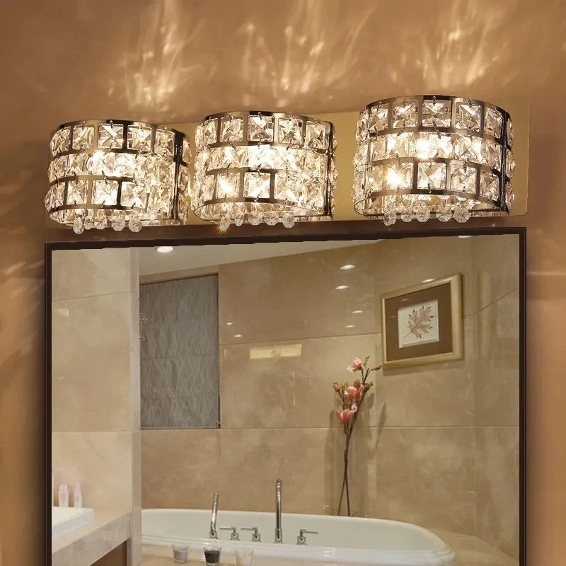 Glam Chrome Crystal Vanity Wall Light Modern Bathroom Fixture - Image 1 of 1