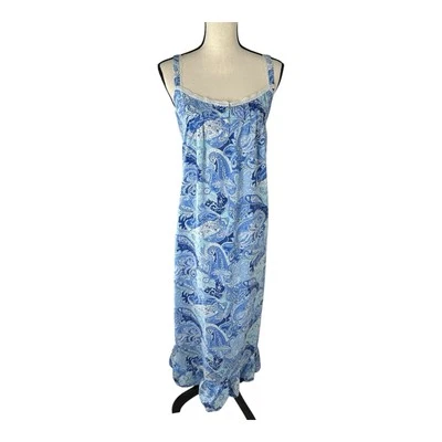 Ralph Lauren Womens Cotton Night Gown L Blue White Paisley Sleeveless Maxi - Image 1 of 4