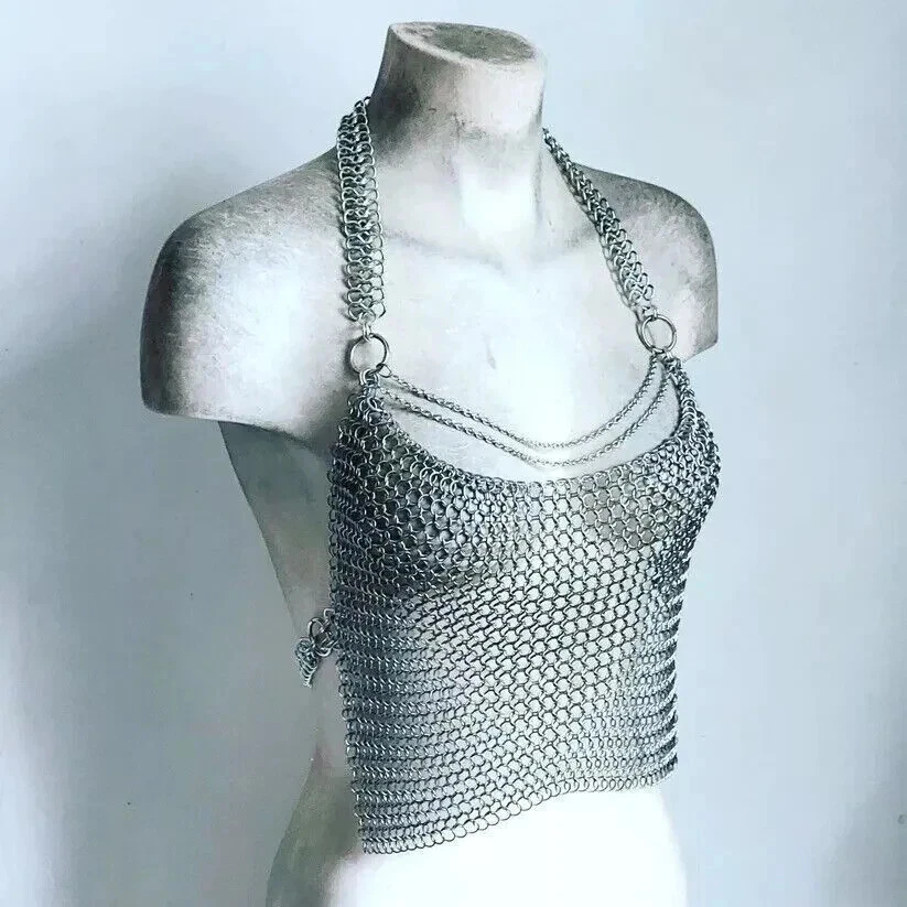 Top cosplay halter de cota de cadena a tope de 10 mm, top de diseñador de aluminio para mujer Foto 1 de 4