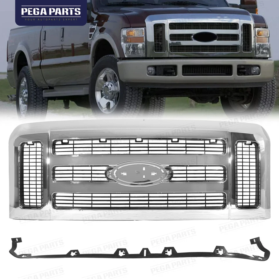 Bumper Grille Grill Chrome For 2008-2010 Ford F250 F350 F450 F550 Super Duty SD Foto 1 de 4
