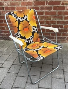 Retro 70er Jahre Liegestuhl Vintage Blumenmuster Made in England Sommer Urlaub - Bild 1 von 5