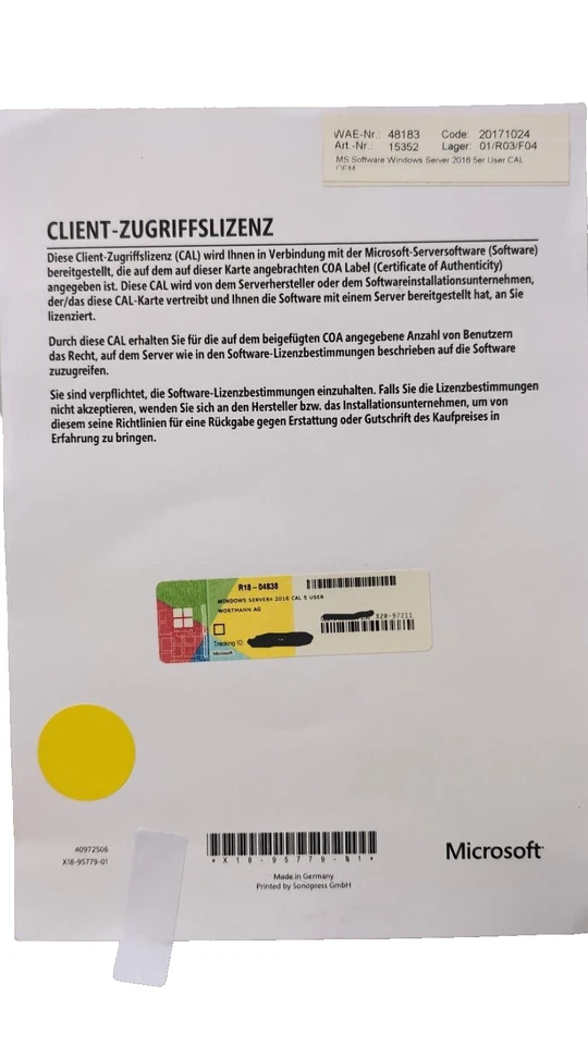 Microsoft Windows Server 2016 5er User CAL  (R18-04838) * NEU * Inkl. Rechnung - Bild 1 von 1