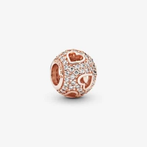 New Genuine Pandora Rose Gold Tumbling Hearts Pavé Cut-Out Heart Charm 781426CZ - Picture 1 of 4