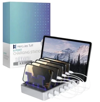 Hercules Tuff Multi-Device Charging Station - 6 USB Fast Ports + 3 USB Cables - Image 1 of 4