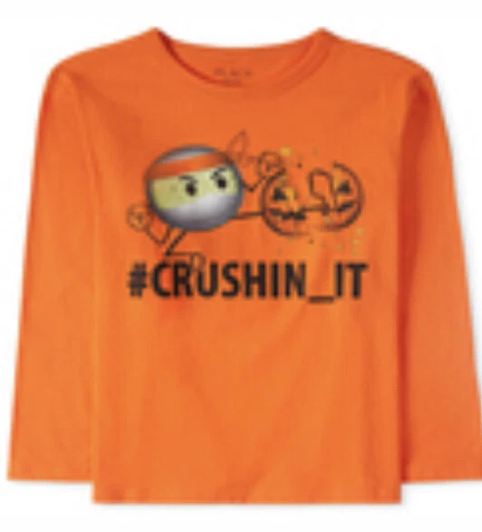 The Childrens Place Boys Halloween Ninja Pumpkin Shirt Nwt Size XXL 16 - Image 1 of 1