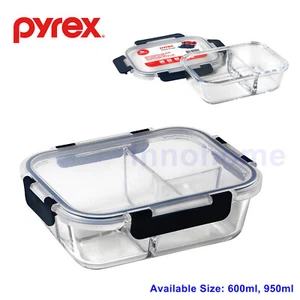 Pyrex Meal Prep Divided Glass lock Lunch Box Rectangular - Picture 1 of 3