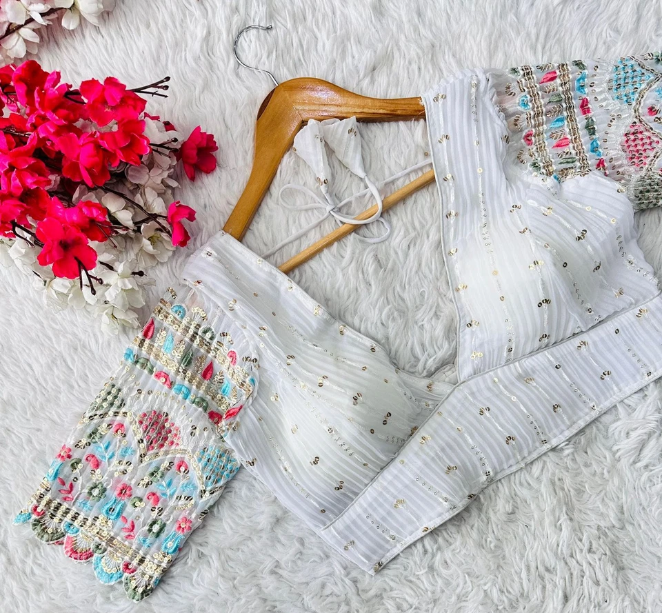 Полностью сшитая цветущая жоржетта одежда для свадебной вечеринки этническая блузка чоли BS-BQ - Изображение 1 из 1