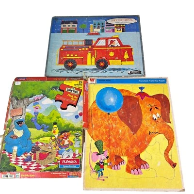 Lote de 3 quebra-cabeças vintage emoldurados pré-escola infantil Whitman Sesame Street - Imagem 1 de 4