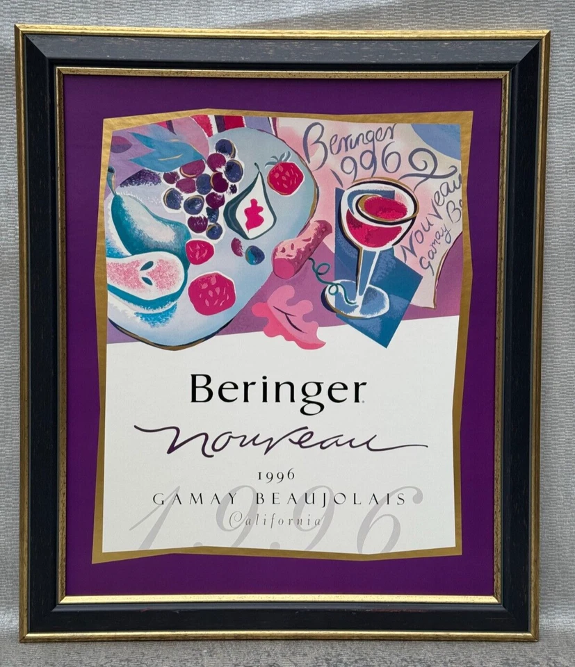很好 1996 年 BERINGER 葡萄酒海报 NOUVEAU BEAUJOLAIS 金箔金属系列 — 第 1/4 张图片