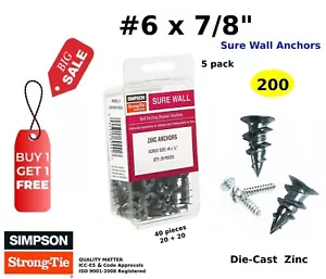 Drywall Anchors Zinc Heavy Duty Self Drilling Hollow Wall Anchor Screws kit #6 - Picture 1 of 3