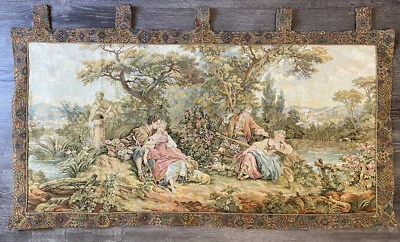 Tapiz grande detallado escena de cortejo 59" x 34" de colección París Gobelins estilo Francia Foto 1 de 4