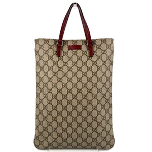 Vintage Gucci Tote Bag PVC Leather Brown Red Authentic - Picture 1 of 24