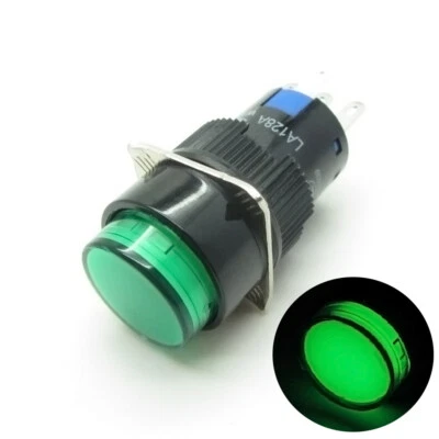 5 × Green 16mm Push Button Switch Momentary Round With AC220V LED Light NO NC - Image 1 of 4