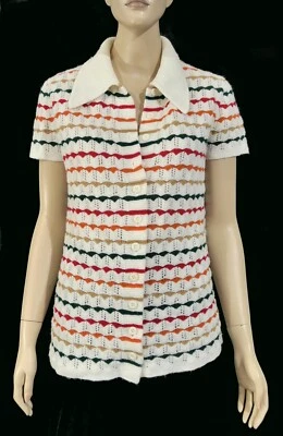 Suéter Camisa Botón Cuello Oreja Perro Años 70 De Colección por Jantzen Rayas Pointele M Foto 1 de 4