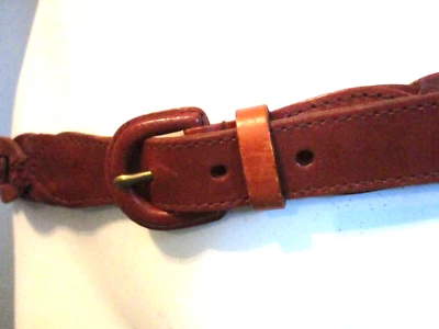 Talbots Genuine Leather Braided Woven Loomed Chain Link Pattern Belt Womens MED - Image 1 of 4