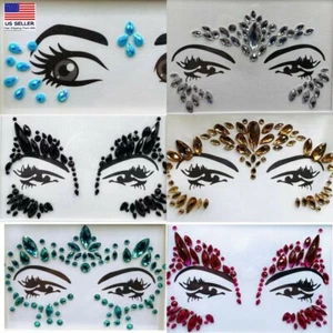Face Gems Tattoo Make Up Adhesive Glitter Jewelry Sticker Festival Rave Party - Picture 1 of 40