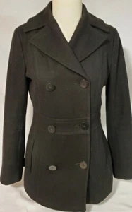 Kenneth Cole Reaction Women’s Wool Blend Double Breasted Black Pea Coat Size 2 - Picture 1 of 12