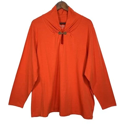 D&Co Tunic Top Women Size 3X Orange Stretchy Pullover Long Sleeve Keyhole - Image 1 of 4