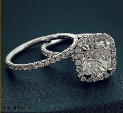 Anello da sposa in oro bianco 14 carati con diamanti creati in laboratorio e ... - Immagine 1 di 4