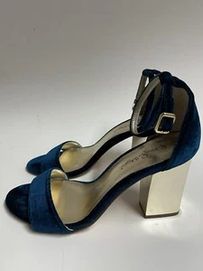 Lilly Pulitzer Sandals Green SparkleSoft Velvet Golden Block High Heels Women 8M - Picture 1 of 10
