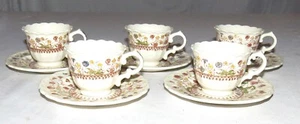 Vernon Kilns Desert Bloom FIVE Coffee Demitasse Cups & Saucers - Picture 1 of 5