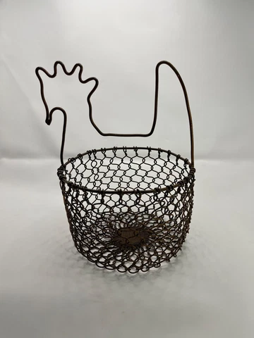 Copper Colored Wire Metal Egg Gathering Basket Chicken Handle Modern Farmhouse Cover