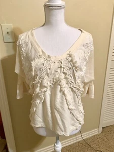 Zara Wb Collection Size Med Womens Cream Mesh Shirt Crew Neck Cotton $78 - Picture 1 of 4
