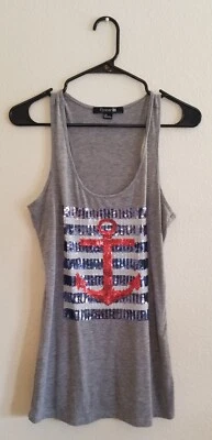 Forever 21 Shirt Anchor Tank Top Sequins Gray Large Length 27” - Image 1 of 4