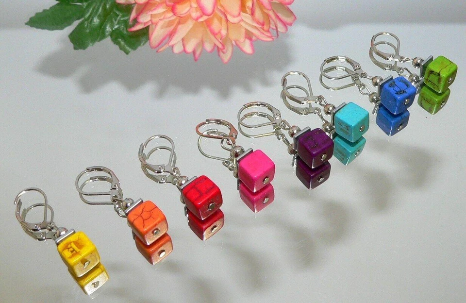 Ohrhänger Hämatit silber Howlith gelb orange rot pink lila türkis blau grün 488a - Bild 1 von 3