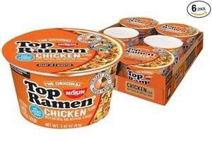 Nissin Top Ramen Schüssel Ramen Nudelsuppe, Huhn, 3,42 Unze (6er Pack) - Bild 1 von 6