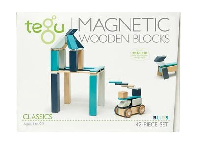 Juego de bloques de madera magnéticos Tegu de 42 piezas, azul azul Foto 1 de 4