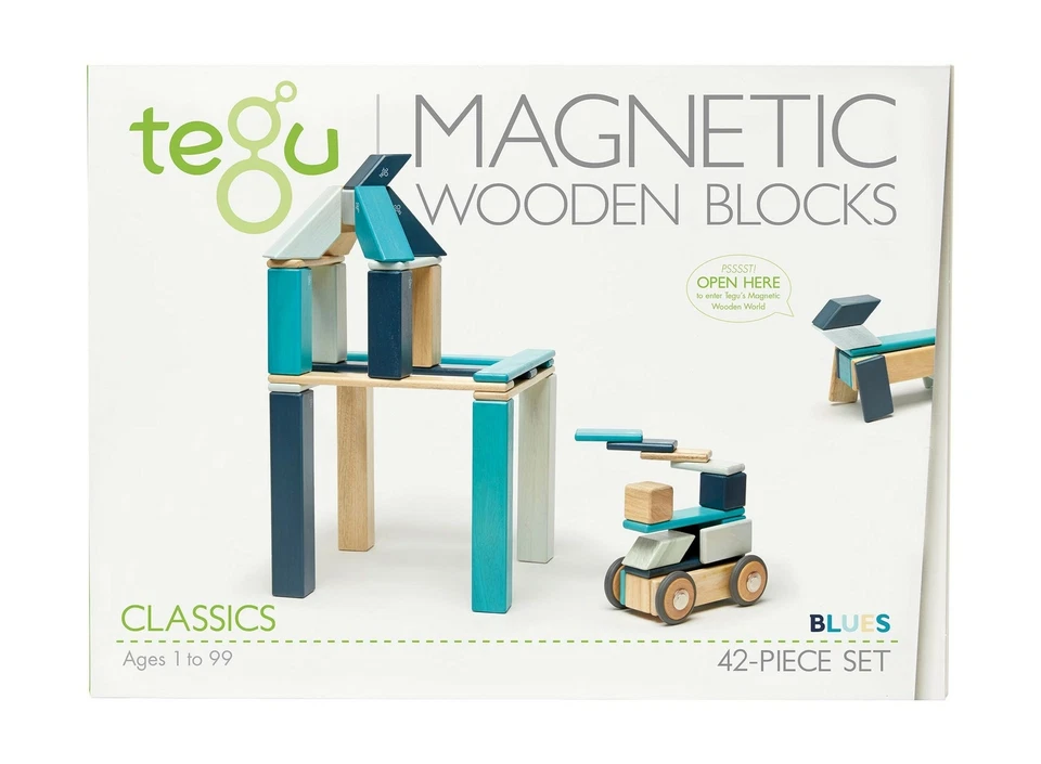 Juego de bloques de madera magnéticos Tegu de 42 piezas, azul azul Foto 1 de 4