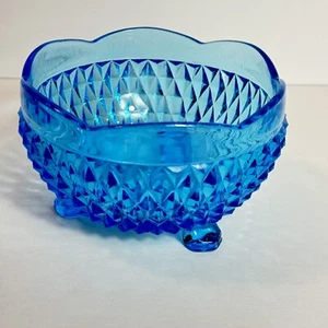 Indiana Glass Candy Dish Blue Diamond Point Decorative Tri-Footed Bowl Vintage - Picture 1 of 7