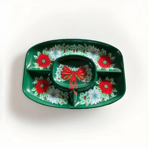 Lot 5 Vtg Holiday Poinsettias Sectional Tray 18.75”x13.5” - Picture 1 of 1