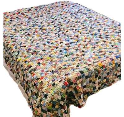 Mini edredón de yoyo multicolor cosido a mano 1000+ piezas 88"x72" Foto 1 de 4