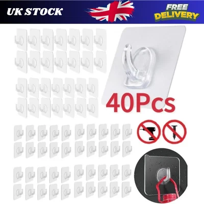 Self Adhesive Wall Hooks Heavy Duty Stick On Door Hanger Sticky Home Decor - Image 1 of 4